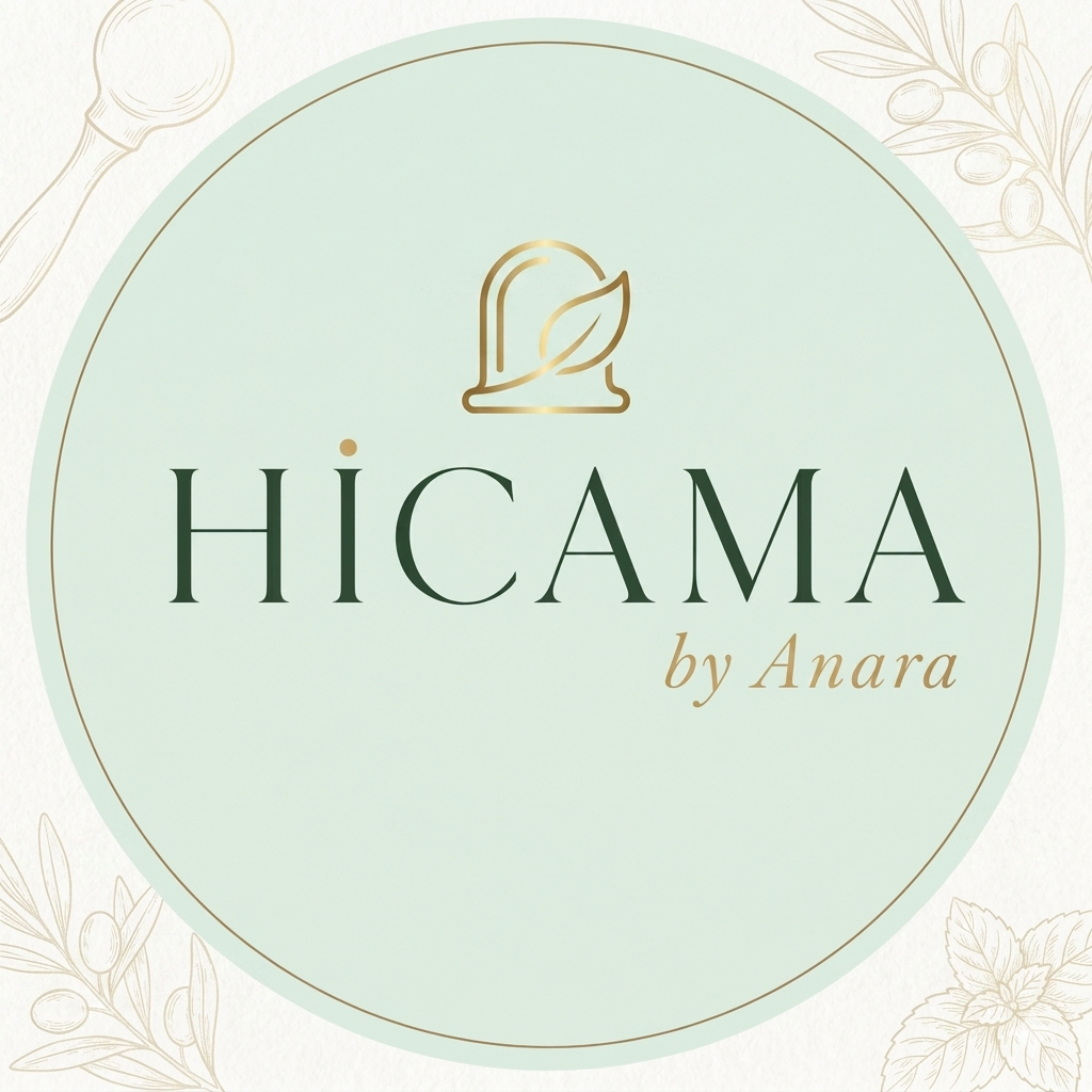 Hicama by Anara — zərif yaşıl və qızılı loqo